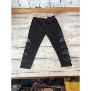 Preowned Adidas Toddler Stretch Pants Blue & Black Graphic Logos EUC Size 3T